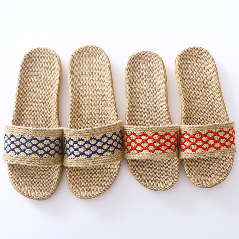 2024 new home couples indoor slippers cotton linen slippers home non-slip men and women thick slippers wholesale