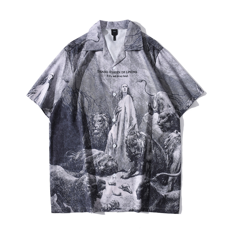 Korean-style Fashionable Loose Hawaiian-style Hong Kong-style Japanese-style Short-sleeved Shirt Men's Retro Trendy Cross-border Shirt