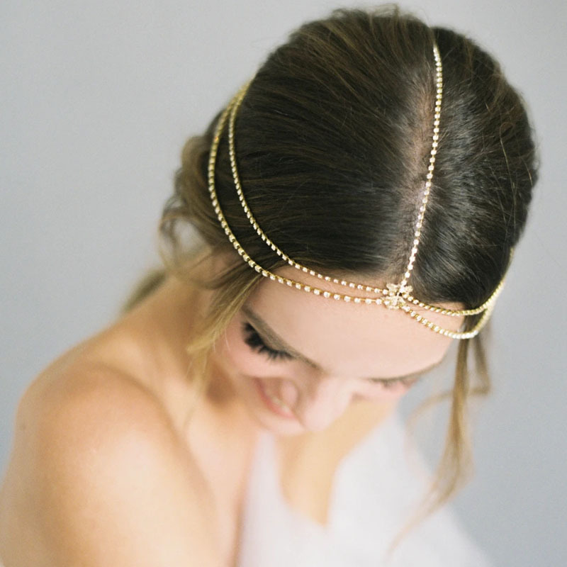 European and American foreign trade new rhinestone hair chain temperament Forehead chain simple multi-layer ethnic style Forehead chain