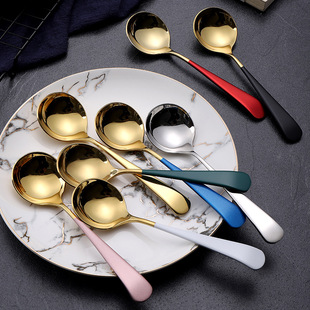 304 stainless steel thick round head spoon Korean style household spoon Kitchen tableware colorful spoon