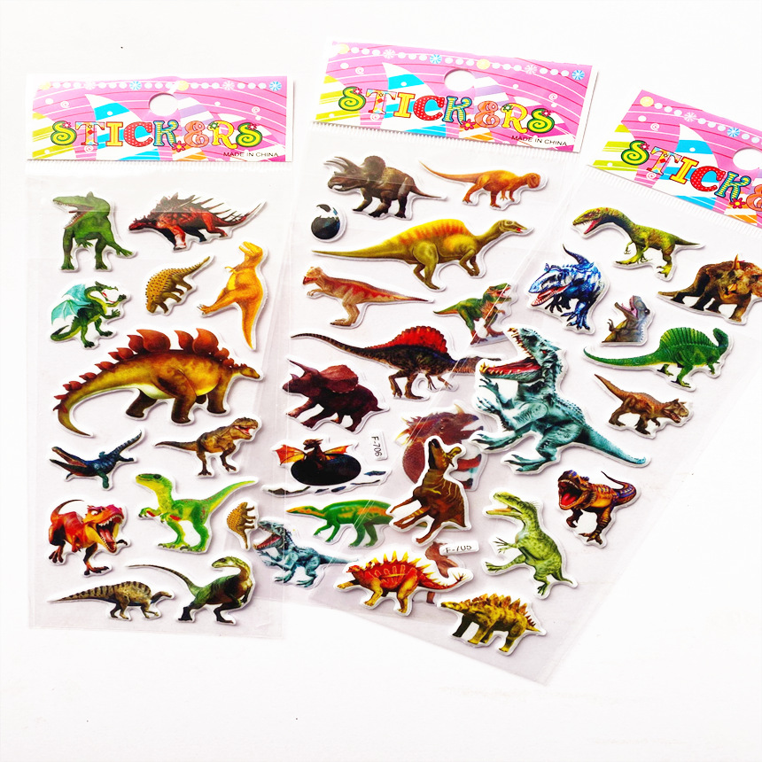 Dinosaur Stereo Stickers Cartoon Children's Early Education Repeatable Jurassic Bubble Stickers Animal Pattern Stickers