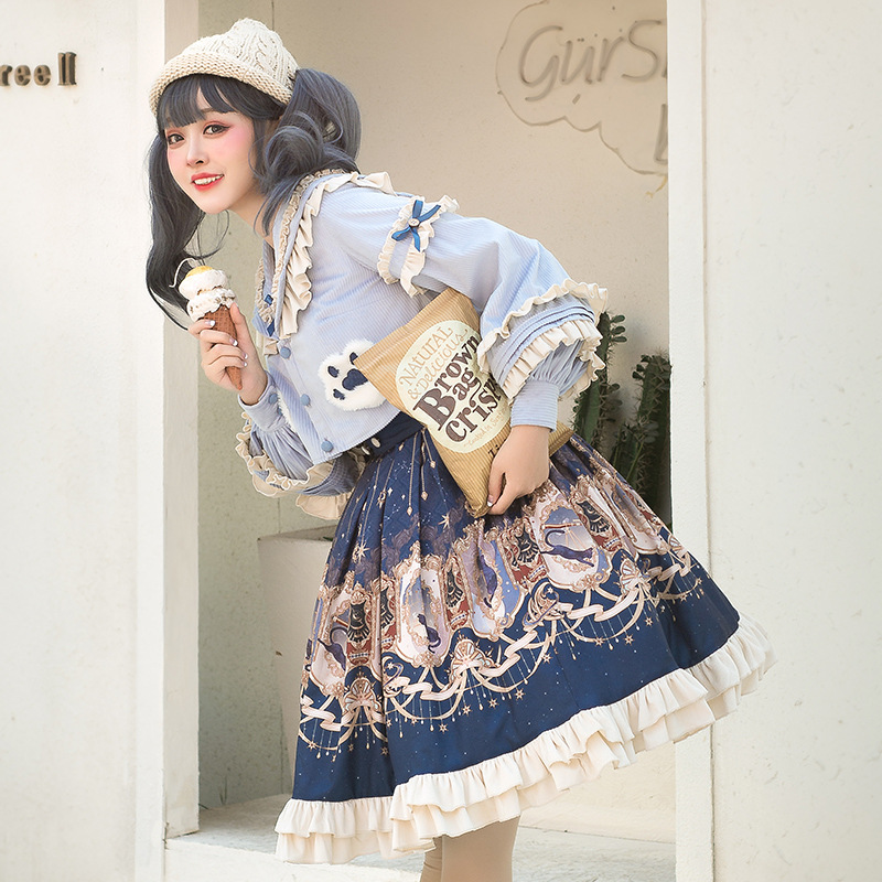 Sakura Love Original lolita Small Skirt Explore Star SK Retro Palace Style Skirt + Autumn and Winter Cloak
