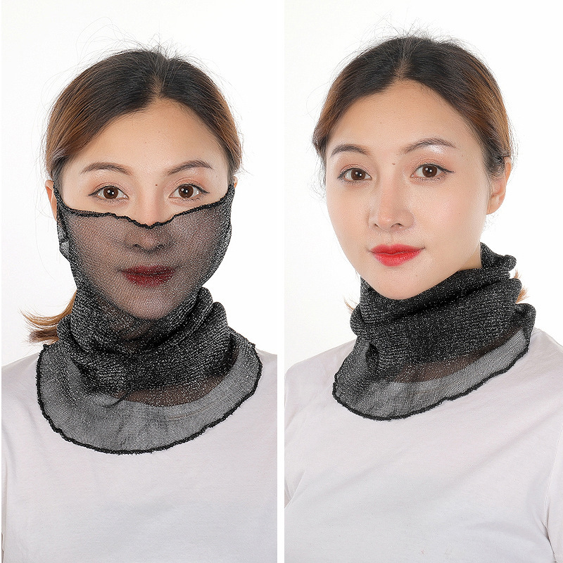 Sun protection collar women's gold silk scarf multi-functional solid color ear hanging summer sun protection sun protection breathable mask wholesale