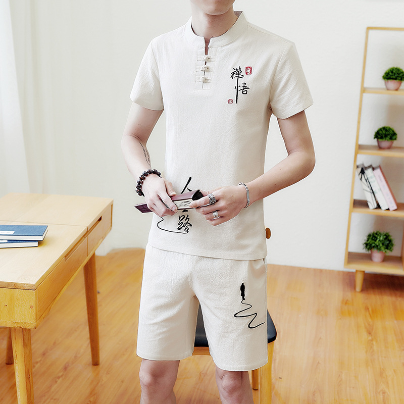 Summer Suit Men's Short-sleeved T-shirt Trendy v Casual Chinese Style 2020 New Style Tang Suit Trendy Brand Clothes Hanfu Men's Clothing