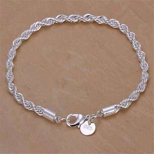 European and American fashion jewelry 4mm twist twisted rope bracelet cross-border hot selling simple fashion silver plated ladies Bracelet