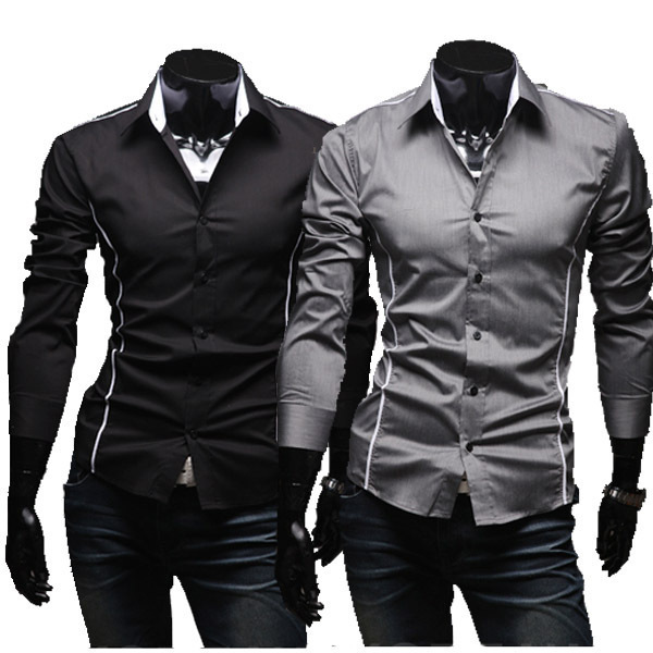 Foreign Trade New Slim-fit Cut Distinctive Rim Men's Casual Long-sleeved Shirt Large Size Men's Fashion 5902