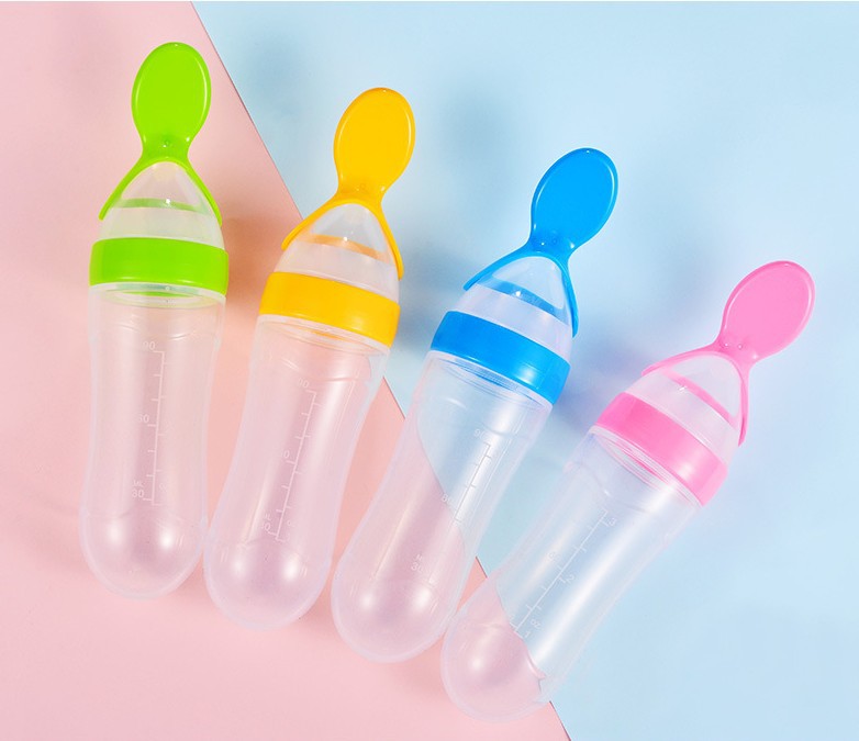 Baby rice paste bottle baby food bottle rice paste spoon newborn silicone bottle squeeze spoon rice paste feeder