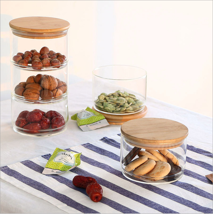 Production of Nordic simple glass storage jar snacks dried fruit storage box glass salad bowl with lid can be processed