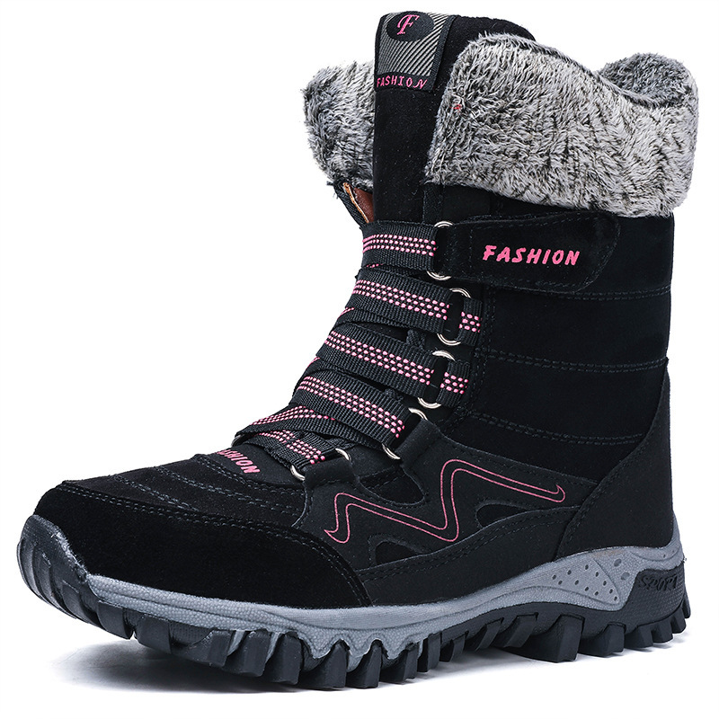 Baumwollschuhe Nordischer Winter plus Fleece-Schneestiefel mit dicken Sohlen Leder-High-Top-Damenschuhe_voghion.com