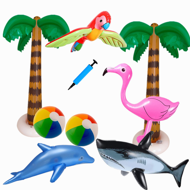 Amazon hot sale PVC inflatable coconut tree beach ball Flamingo dolphin shark banana toy props