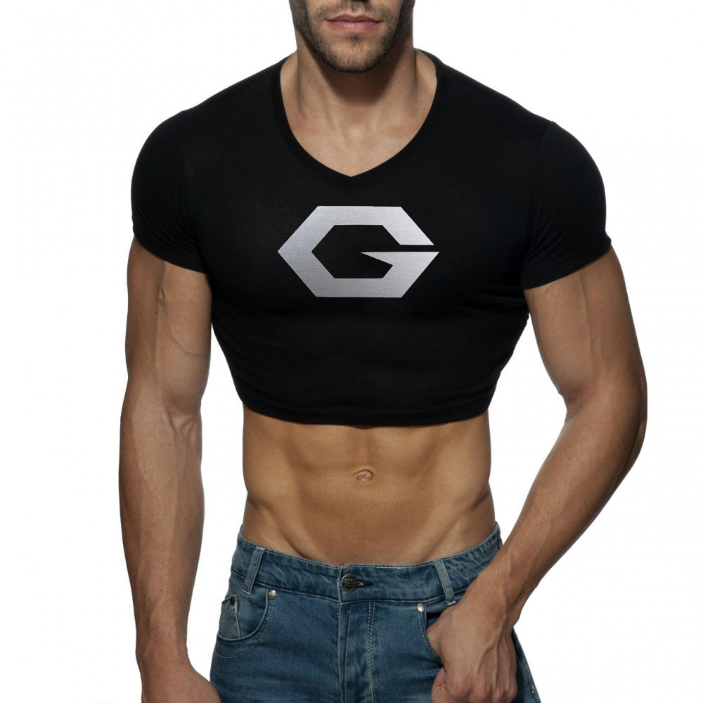 Men's T-shirt Cotton Sports Vest Combed Cotton Yoga Clothing Sweat Absorbing Breathable V-neck European and American Sexy Navel Underwear