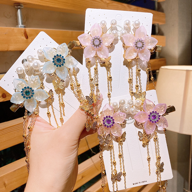 Children's Ancient Clothing Headwear Walking Tassel Hairpin Super Immortal Princess Hair Accessories Ancient Hanfu Accessories Girl's Ancient Style Hairpin