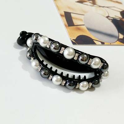 Fermaglio per capelli ovale cavo con strass di perle alla moda coreana, accessori per capelli all'ingrosso, fermaglio per coda di cavallo per adulti, grande fermaglio a torsione, fermaglio con impugnatura all'ingrosso_voghion.com