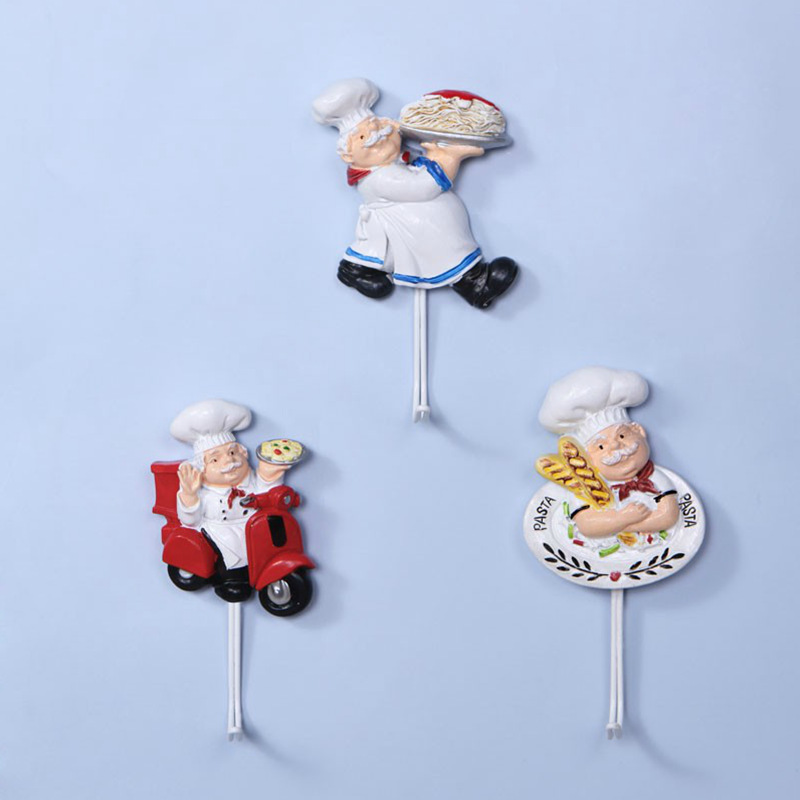 Cartoon Resin Chef Hook Adhesive Type Kitchen Bathroom Punch-free Strong Adhesive Hook Household Interior Decoration Hook