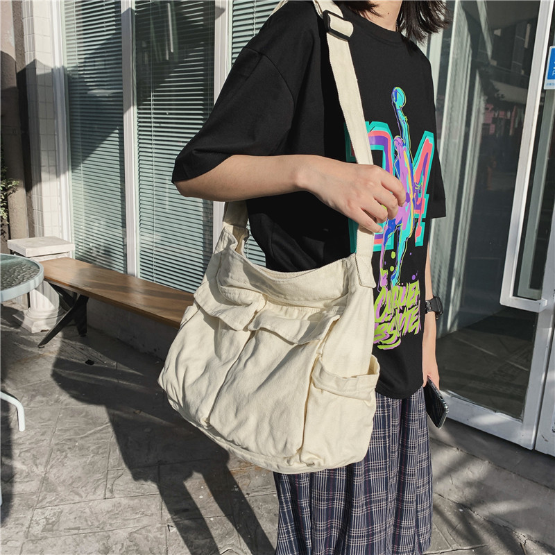 Tooling Crossbody Shoulder Bag Men's and Women's ins Canvas Bag Student Street Large Capacity Bag Casual Artistic Canvas Bag