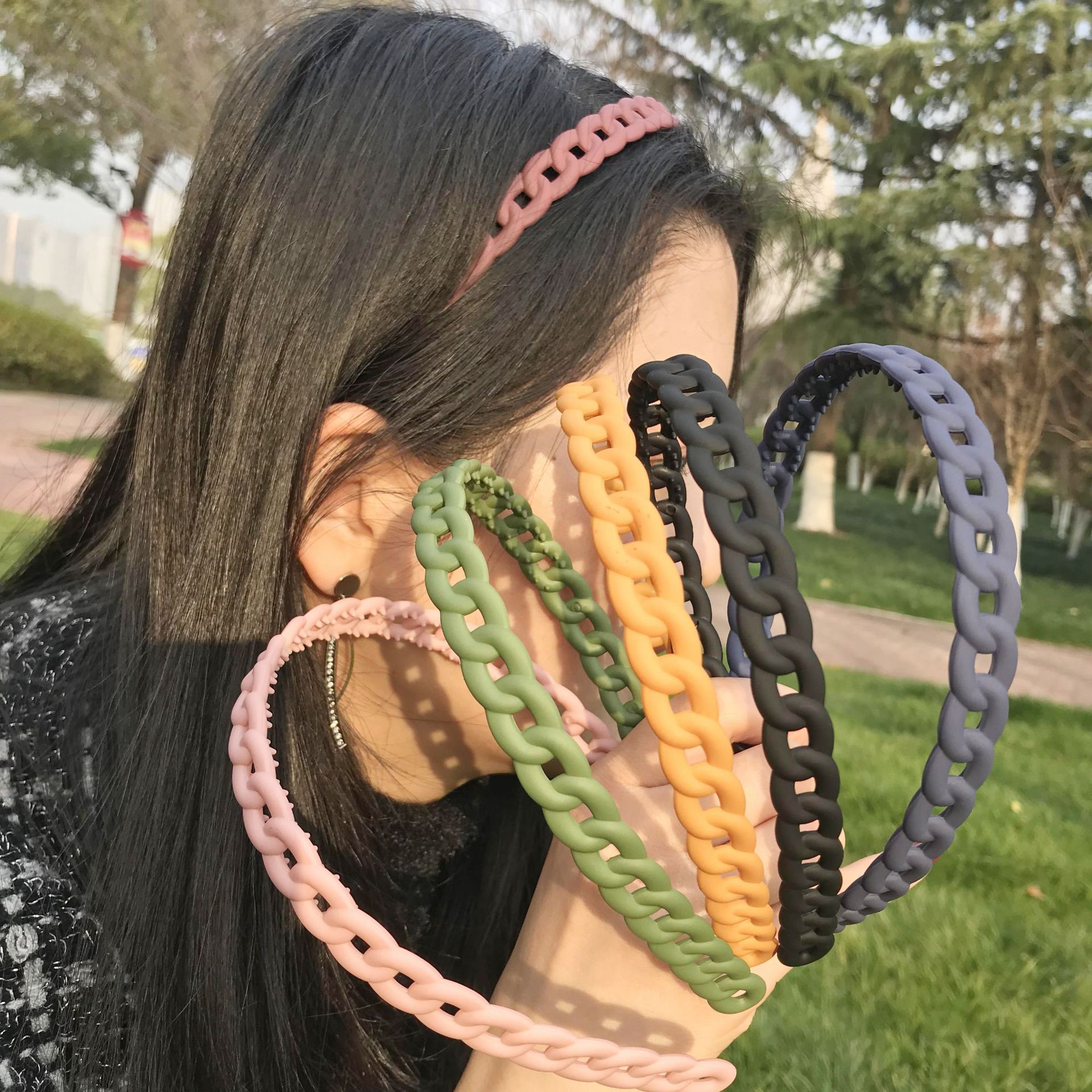 Korean new candy color plastic comb-like hair tie chain simple matte headband for women and children hair accessories hair pin