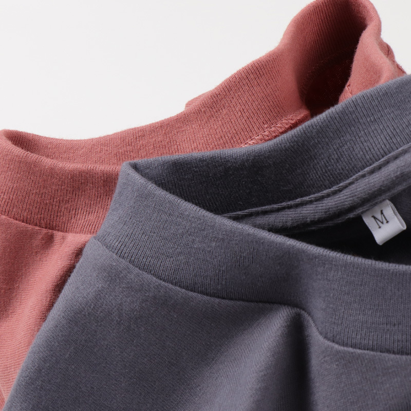 Cold Color Haze Blue Purple T-Shirt Men's Heavy Cotton Solid Color Multi-Color Trendy Retro Basic Four Seasons Base Shirt