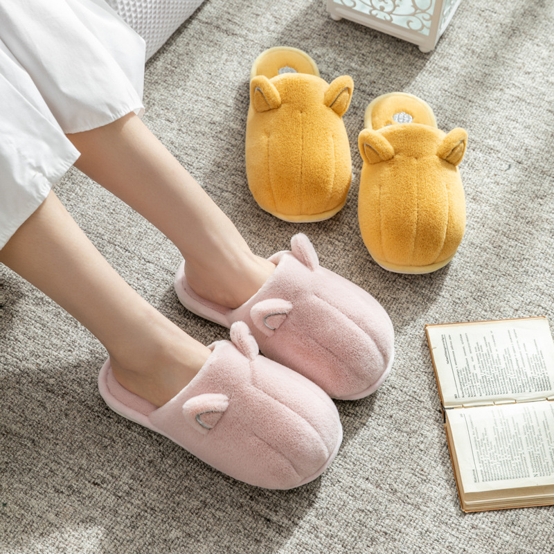 Popular fabric plush cotton slippers cute women's winter non-slip couple home warm home indoor men's confinement cotton shoes