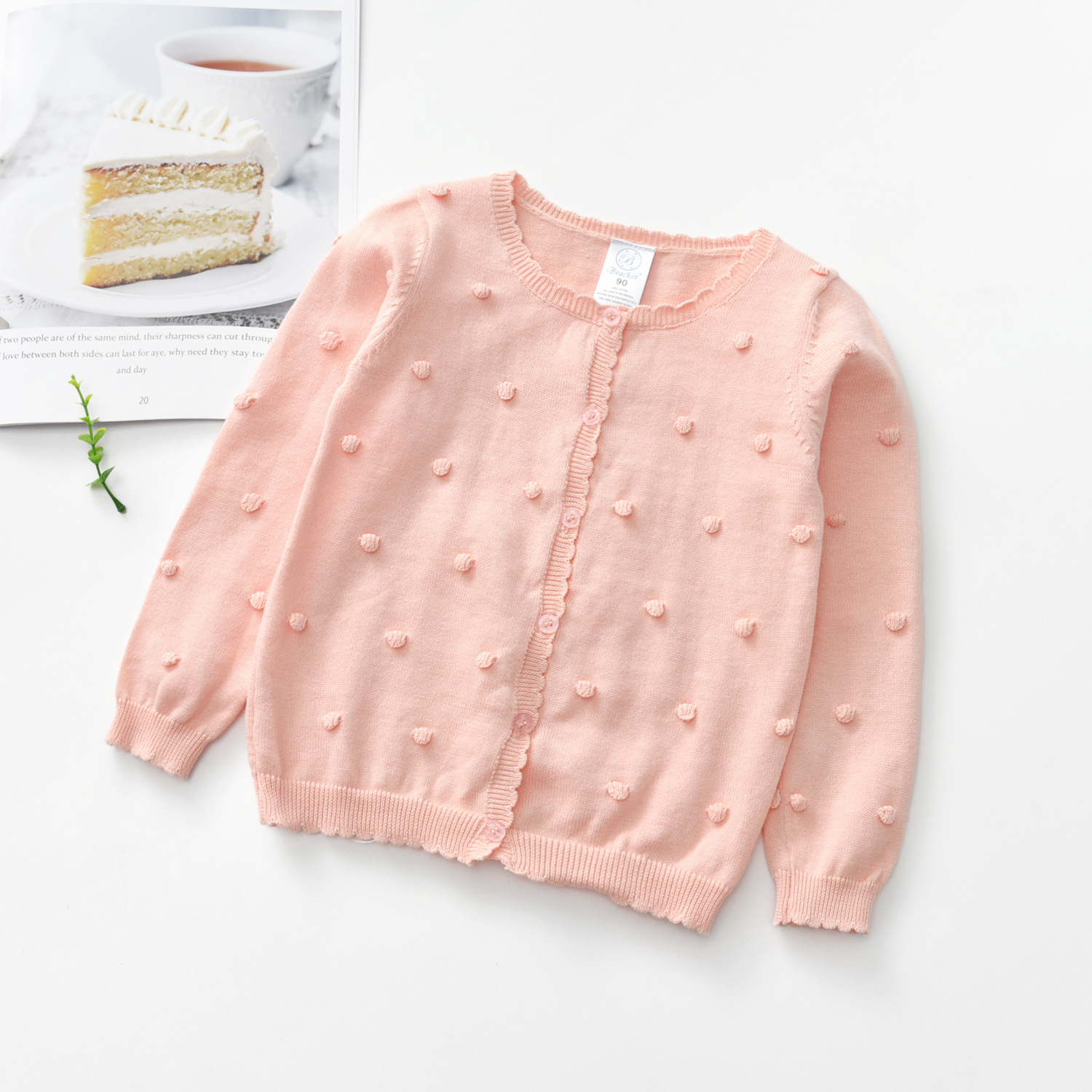 Cotton autumn girls knitted cardigan three-dimensional ball cute fresh style baby cardigan a generation of hair