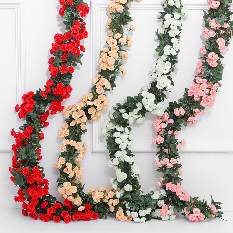 Fake Flower Simulation Rose Living Room Air-conditioning Pipe Ceiling Decoration Plastic Silk Flower Rattan Shelter Interior Decoration