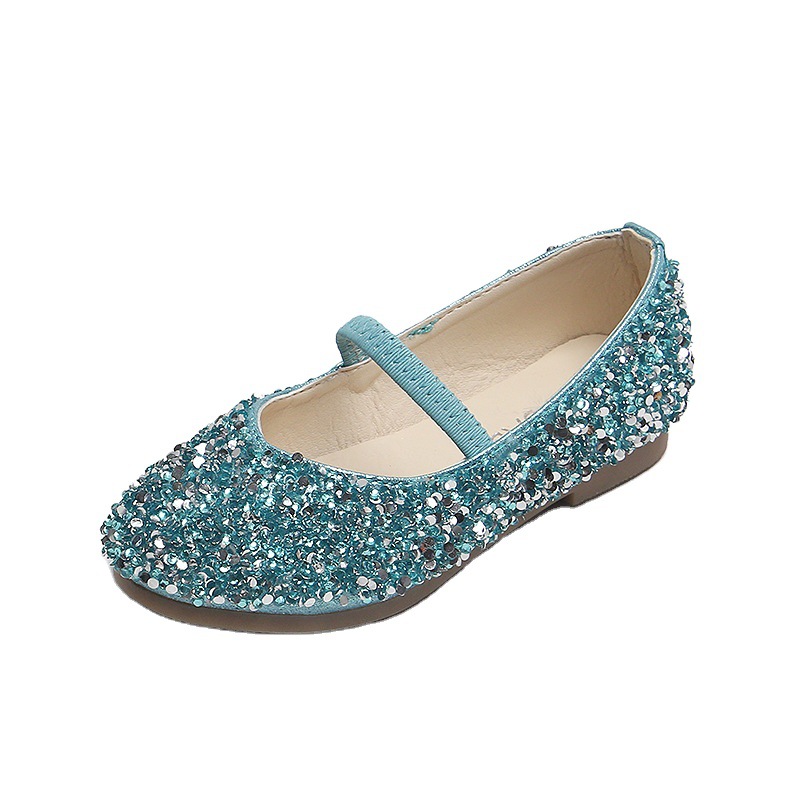 Girls' Leather Shoes Princess Shoes 2023 Spring New Candy Color Korean Style Soft-soled Children's Shoes with Sequins for Little Girls