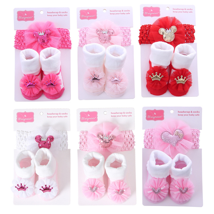Foreign trade supply bow three-dimensional baby socks cute princess European and American baby socks hair band set