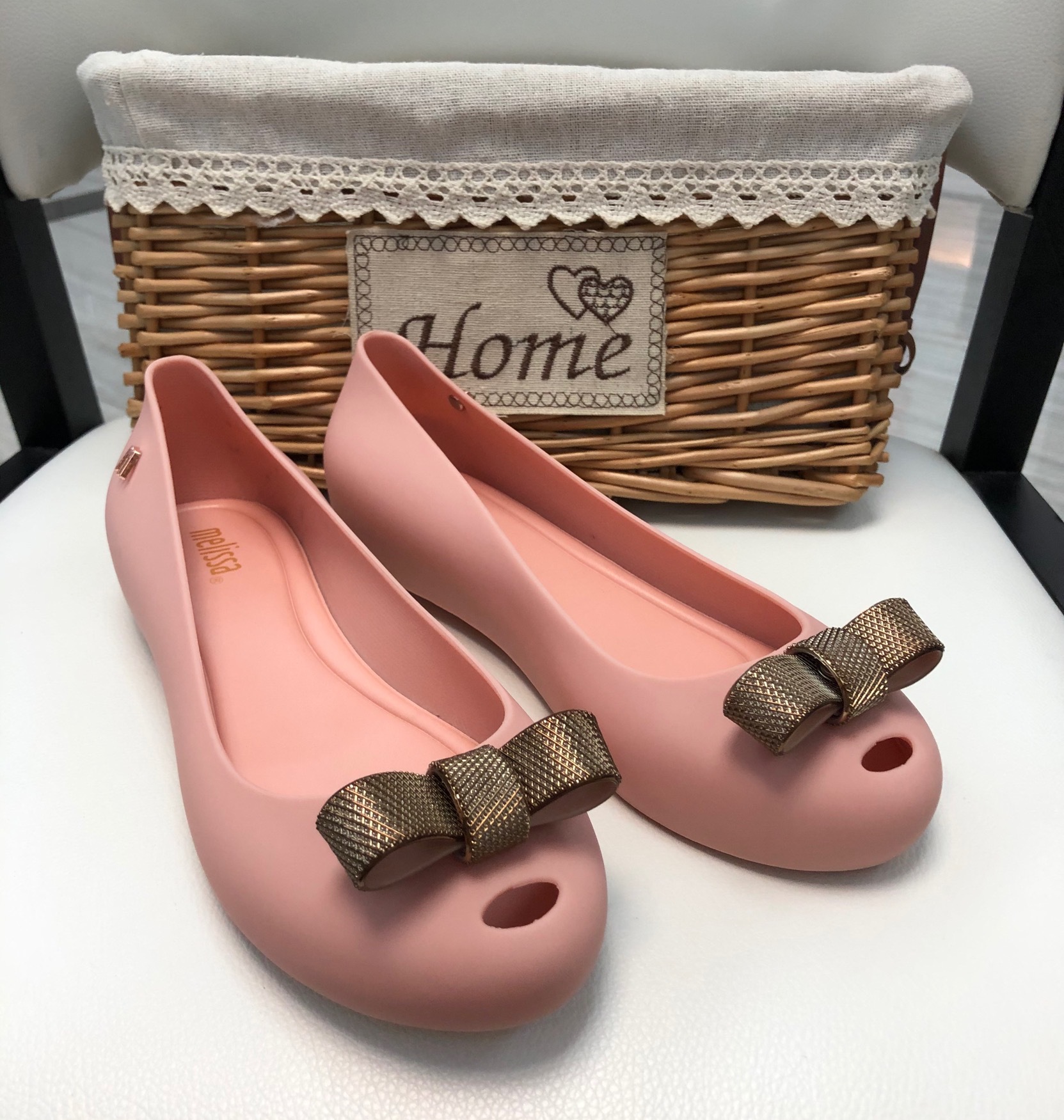 Melissa Same Style Metal Bow Jelly Shoes Low Mouth Flat Women's Single Shoes Fish Toe Sandals Inner Height Increase for Holiday