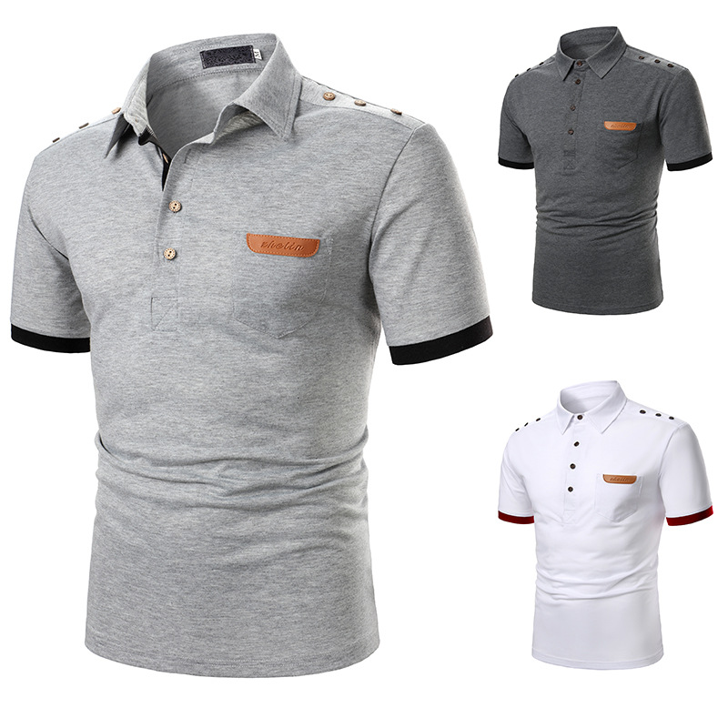 Men's Short-sleeved T-shirt Solid Color Casual Collocation Denim Decoration Design Fashion Dynamic Men's Short-sleeved T-shirt DB24