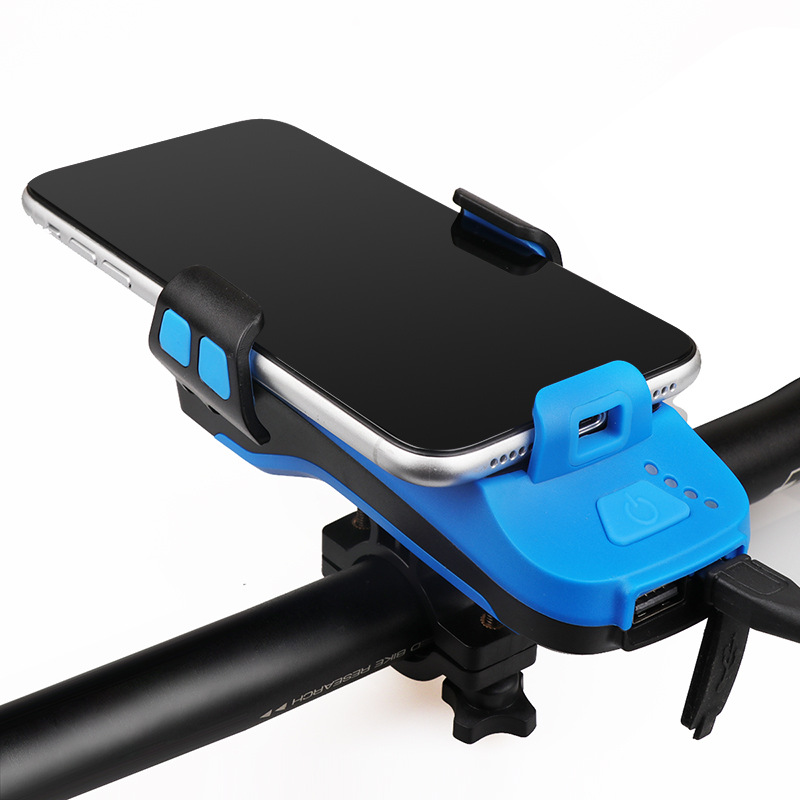 Bicycle light mobile phone holder with horn headlight four-in-one mountain bike light with charging treasure solar charging