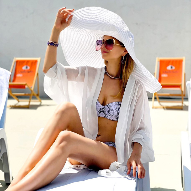 2024 spring and summer new female European and American cross-border big brim straw hat beach sunshade sunscreen foldable hat wholesale