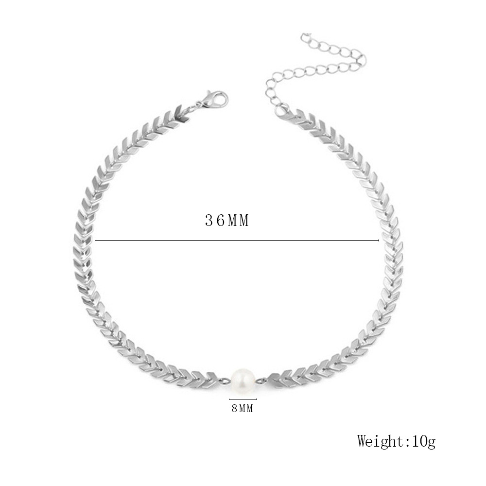 2020 European and American cross-border necklace personalized simple European style trendy necklace Fishbone pearl pendant simple clavicle chain