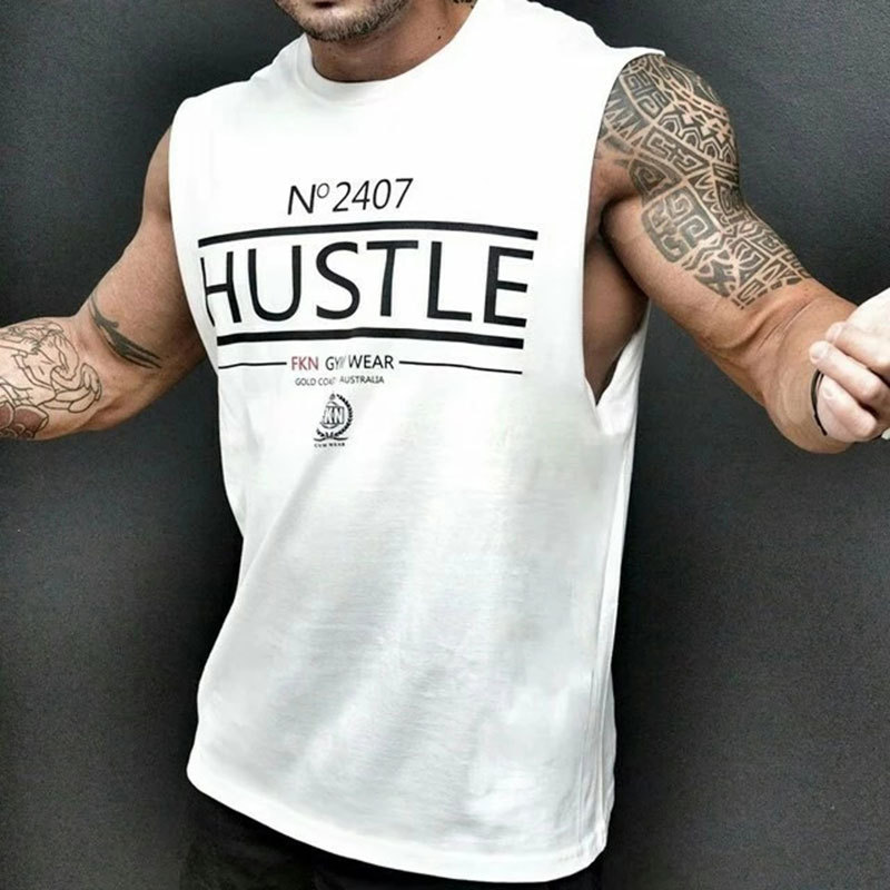 Sleeveless T-shirt Men's Sports Vest Loose European and American Leisure Waistcoat Fashion Training Fitness Vest Fixed Print LOGO