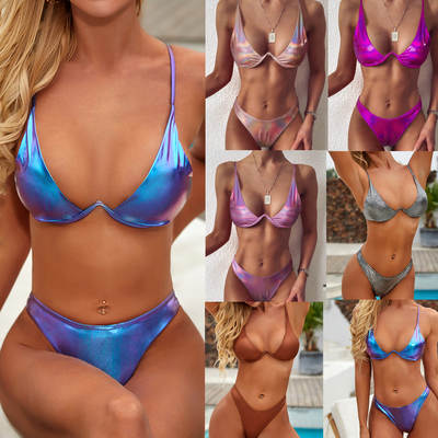 5 Color Foreign Trade Amazon AliExpress Women's Swimsuit Steelholder Sexy Split Swimsuit Bikini