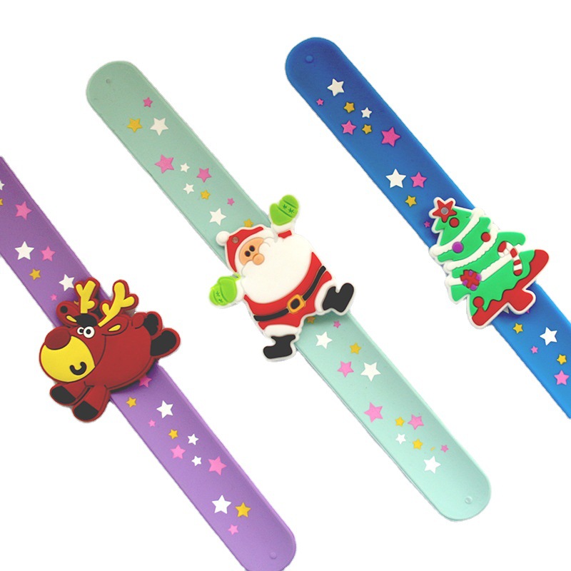Factory direct Christmas snap bracelet cartoon silicone elk wrist band children's printing Pat circle