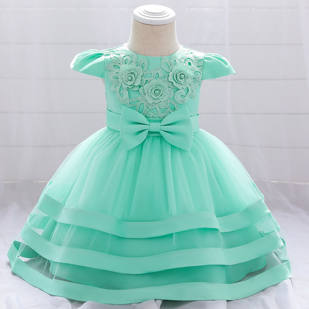 Handmade Beaded Princess Dress For Girls Embroidered Butterfly Bow Net Yarn Puff Skirt Baby's First Birthday Gown