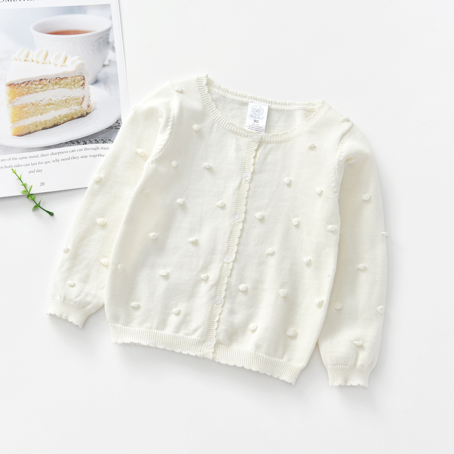 Cotton autumn girls knitted cardigan three-dimensional ball cute fresh style baby cardigan a generation of hair