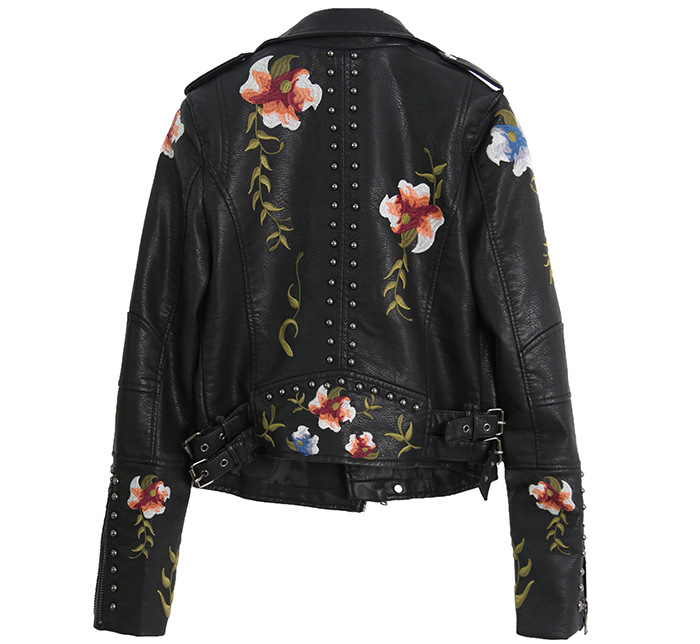 2023 spring new AliExpress Amazon cross-border embroidery rivet PU leather women's embroidery machine car jacket