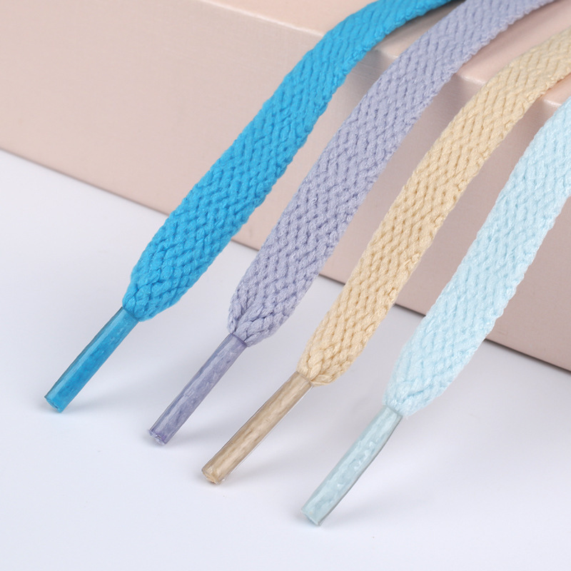 Polyester plain weave white shoes shoelace colorful flat white sneaker shoelace