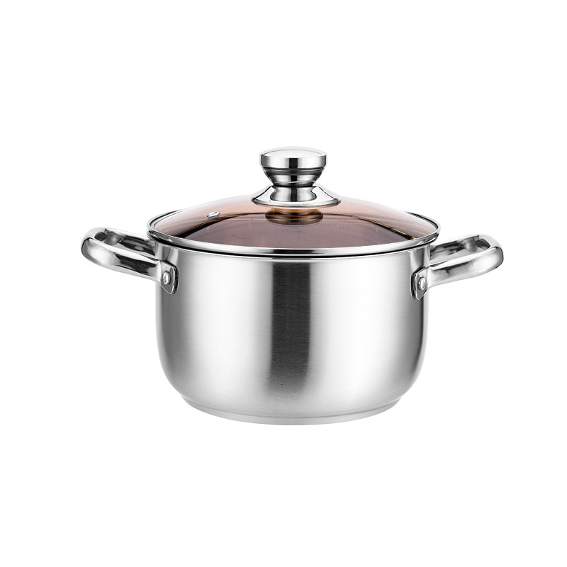 Stainless steel soup pot double ear non-stick thickened double bottom household instant noodle pot induction cooker factory direct supply baby food supplement pot