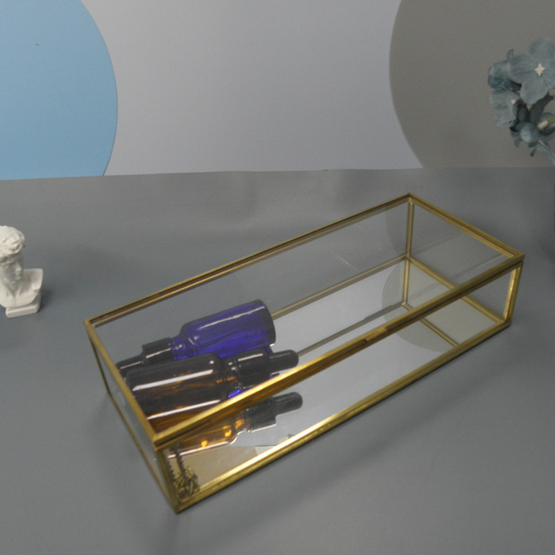 European-style Cosmetic Lipstick Nail Polish Powder Storage Box Dustproof Household Glass Transparent Jewelry Box