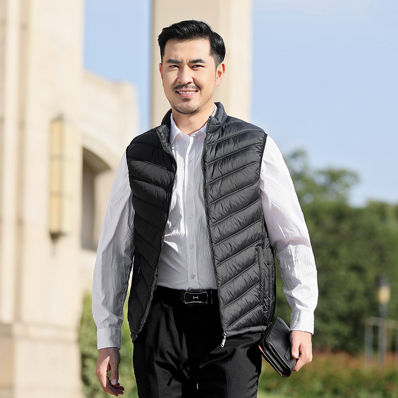 Winter cotton-padded jacket vest spot non-hooded warm casual black loose three-dimensional patch bag stand collar solid color zipper