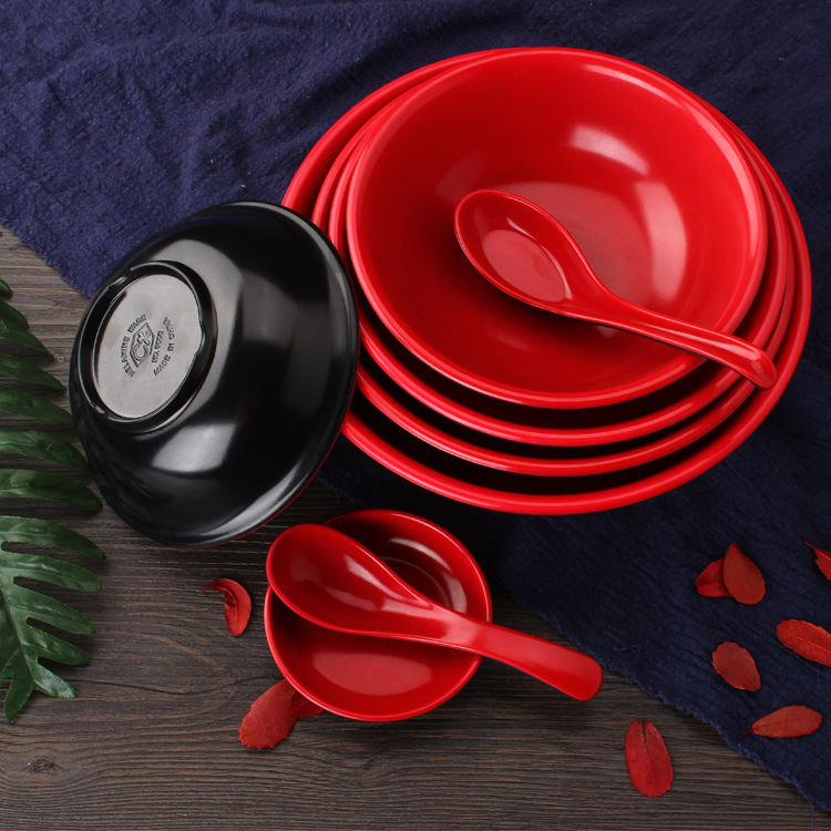 Melamine ramen bowl red and black double color bowl tableware plastic bowl Malatang bowl rice bowl imitation porcelain soup bowl rice bowl