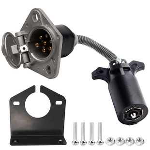 Trailer plug adapter American 7-pin blade to 7-pin round socket UAG717 trailer adapter with bracket