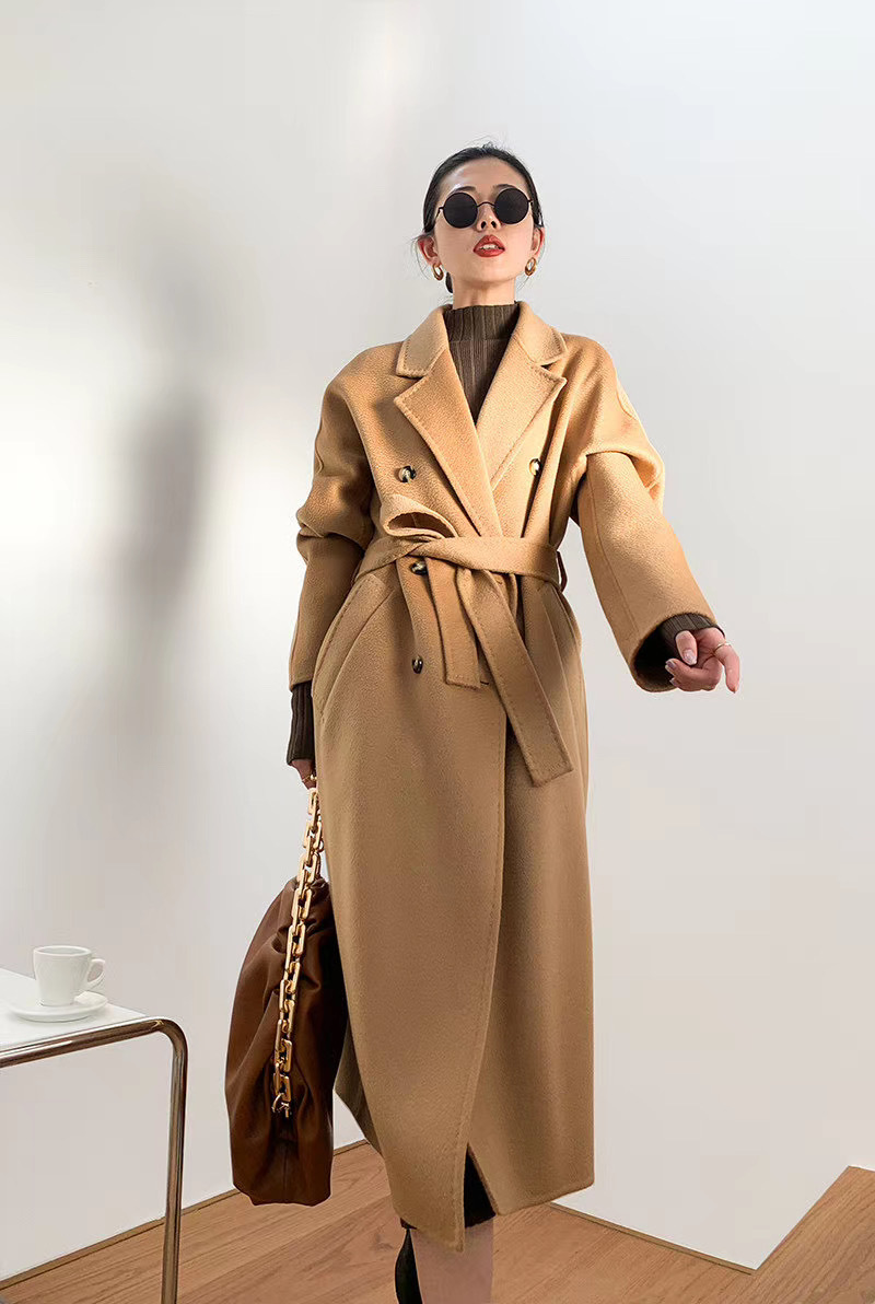 2023 autumn and winter new double-sided cashmere overcoat women's long high-end water ripple overcoat double-sided woolen overcoat women_voghion.com