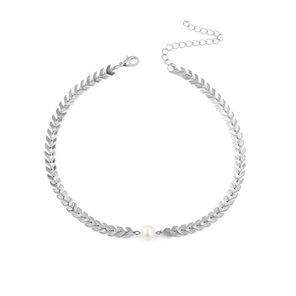 2020 European and American cross-border necklace personalized simple European style trendy necklace Fishbone pearl pendant simple clavicle chain