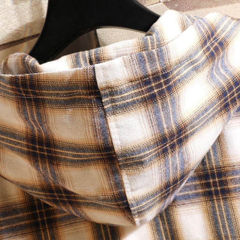 Japanese 2023 New Men's Loose Plaid Long-sleeved Hooded Shirt Large Size Fashionable Casual Shirt Jacket