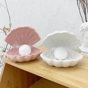 ins Girl Dream Ceramic Shell Lamp Pearl Mermaid Decoration Nightlight Gift Desktop Storage Decorative Lamp