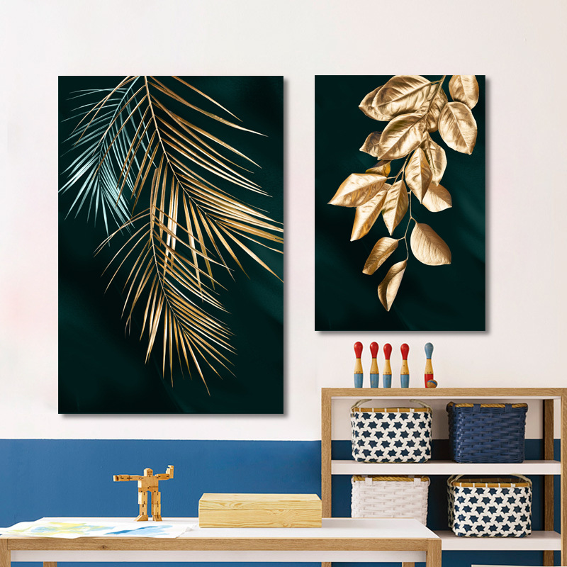 Golden Leaves Living Room Decorative Painting Modern Simple Plant Frameless Canvas Painting Core Print Cross-border Factory Direct Sales