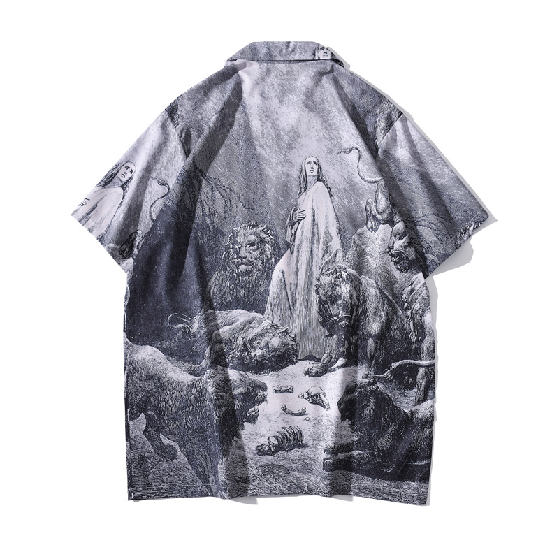 Korean-style Fashionable Loose Hawaiian-style Hong Kong-style Japanese-style Short-sleeved Shirt Men's Retro Trendy Cross-border Shirt