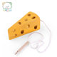Early childhood education children wearing rope toy mouse cheese wooden baby educational pull string threading toy game wholesale